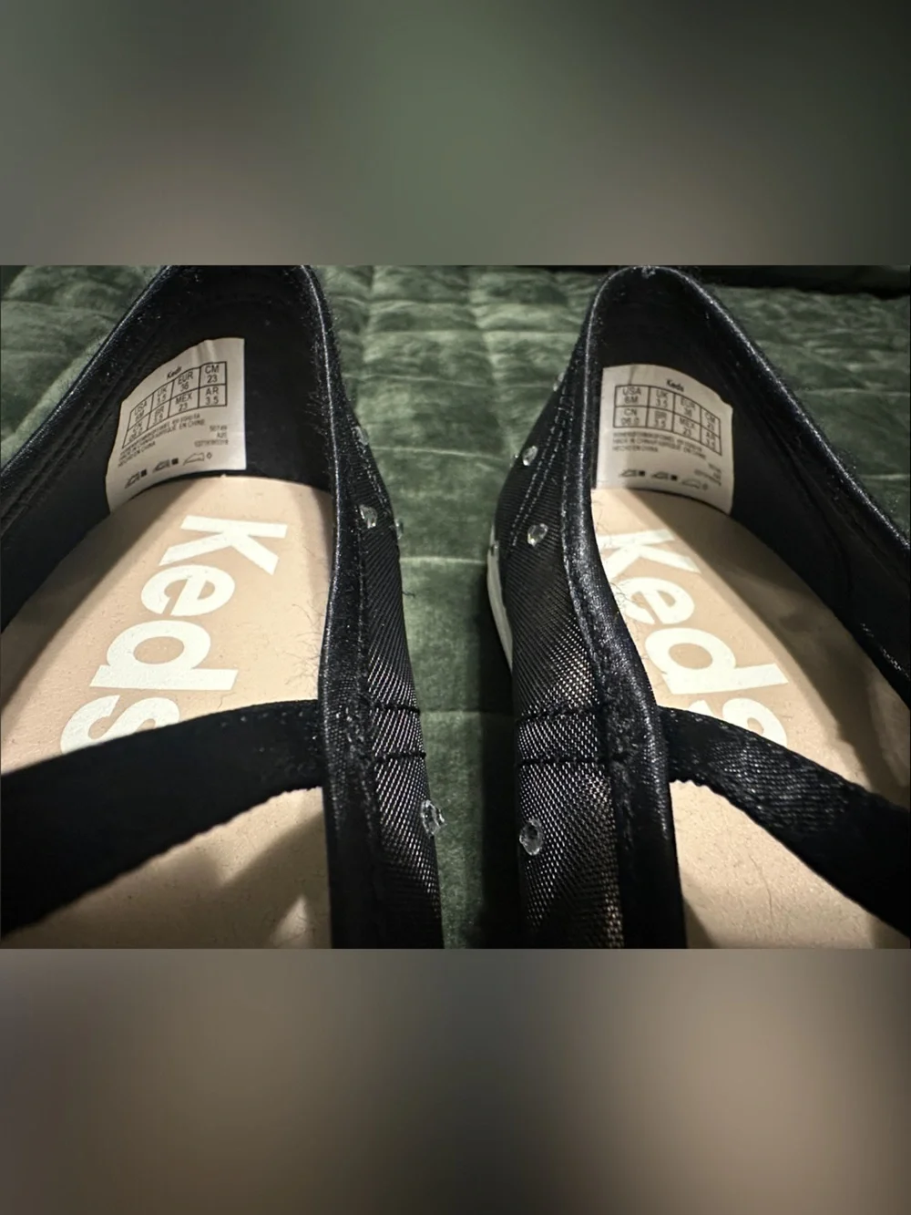 Keds Black Mary Jane Flats with Rhinestone Mesh